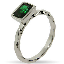 Emerald Green CZ Silver Stackable Ring