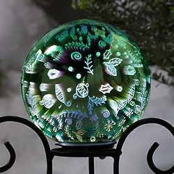 8" Lighted Glass Leaves Gazing Ball with 3D Effect