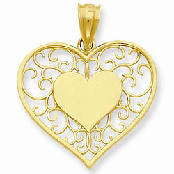 Heart in Heart Polished & Filigree 14K Gold Pendant