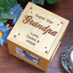 Super Star Grandpa Custom Wooden Photo Cube