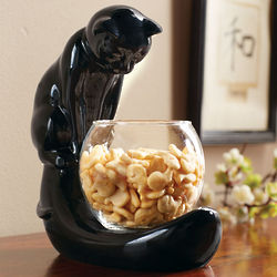 Cat with Fishbowl Figurine