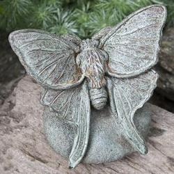 Handcrafted Cast-Stone Lunar Moth Garden Statue