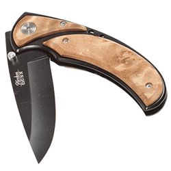 Personalized Burl Wood and Black Steel Pocket Knife