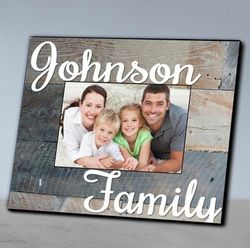 Personalized Family Picture Frame with Printed Gray Wood Design