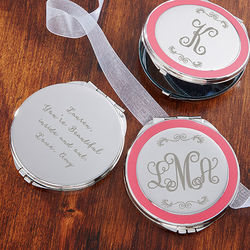 Monogrammed Pink Trimmed Compact Mirror with Engraving