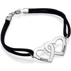 Couple's Sterling Silver Heart Charm Bracelet