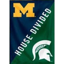 Wolverines and Spartans House Divided Garden Flag