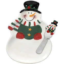 Holiday Snowman Tidbit Tray and Spreader