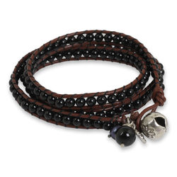 New Tribal Leather and Onyx Wrap Bracelet