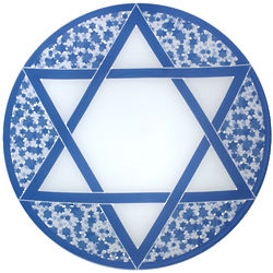 Blue & White Star of David Hanukkah Round Glass Platter