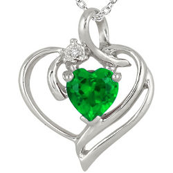 Created Heart Shape Emerald and Diamond Pendant