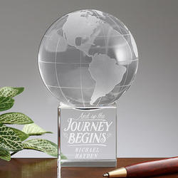 And The Journey Begins Personalized Crystal Globe Statue