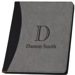 Monogrammed Faux Leather Padfolio in Black and Grey
