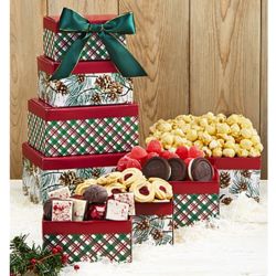 Pinecones and Plaid Festive Sweets Gift Tower