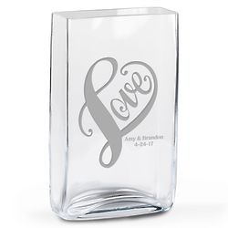Personalized Cursive Love Heart Glass Vase