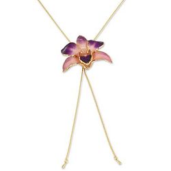 Purple Perfection Natural Orchid Gold-Plated Flower Necklace
