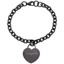 Personalized Black Stainless Steel Engraved Heart Bracelet