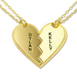 Personalized 18k Gold Plated Breakable Heart Couples Necklace