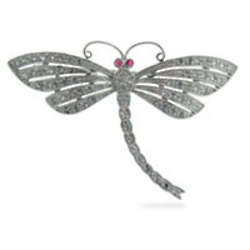 Diamond Cubic Zirconia Dragonfly Brooch in Sterling Silver