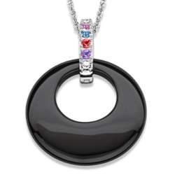 Sterling Silver Family Birthstone and Onyx Disc Necklace