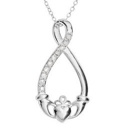 White Diamond Claddagh Pendant in Sterling Silver