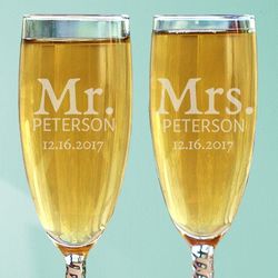 Personalized Name and Date Mr. and Mrs. Toasting Flutes