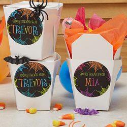 24 Personalized Halloween Spider Web Sticker & Treat Boxes