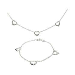 Sterling Silver Triple Hearts Bracelet and Necklace