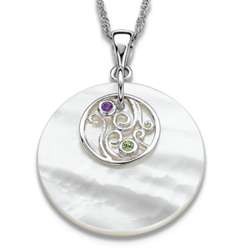 Family Two Birthstone and Mother of Pearl Necklace