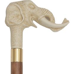 Faux Ivory Elephant with Tusks Walking Stick