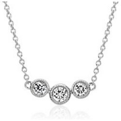 14K White Gold Three-Stone Diamond Bezel Necklace