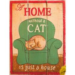 Handcrafted Wooden Home Cat Wall Plaque