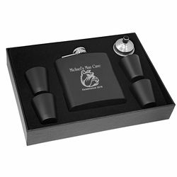 Personalized Man Cave Flask and Shot Cups in Black