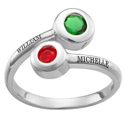 Sterling Silver Couples Name and Birthstone Ring