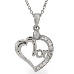 Cubic Zirconia Heart Sterling Silver Mom Necklace