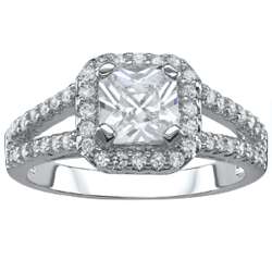 Sterling Silver Square Halo Cubic Zirconia Engagement Ring