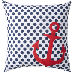 Anchors Aweigh Outdoor Pillow with Red Anchor