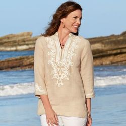 Women's Indian Embroidered Linen Tunic