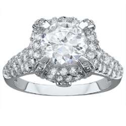 Sterling Silver Radiance Halo Cubic Zirconia Engagement Ring