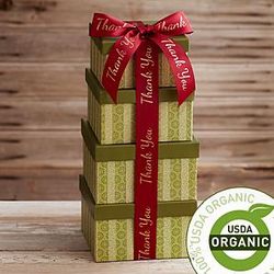 Organic Fruit and Snack Gift Tower with Thank You Ribbon
