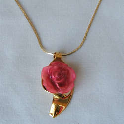 Miniature Pink Rose Bud Necklace with Gold Chain