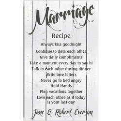 Personalized White Wood Marriage Recipe Canvas Sign