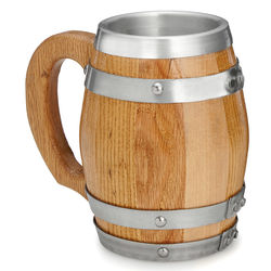 Handcrafted Aluminum and Oak Wood Barrel Mug