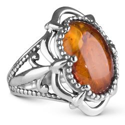 Silver Amber Bold Ring