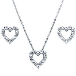Cubic Zirconia Heart Bridesmaid Open Necklace & Earring Set