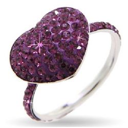 Dazzling Amethyst Swarovski Crystal Purple Heart Ring