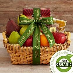 Organic Fruit and Snack Gift Basket with Sympathy Ribbon