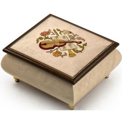 Cream Stain Music Box with Violin Wood Inlay