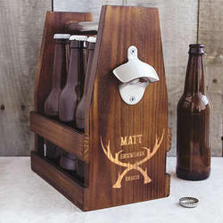 Groomsman's Personalized Craft Beer Carrier with Antlers Design
