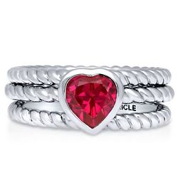 Heart Shaped Simulated Ruby Cable Solitaire Stacking Rings